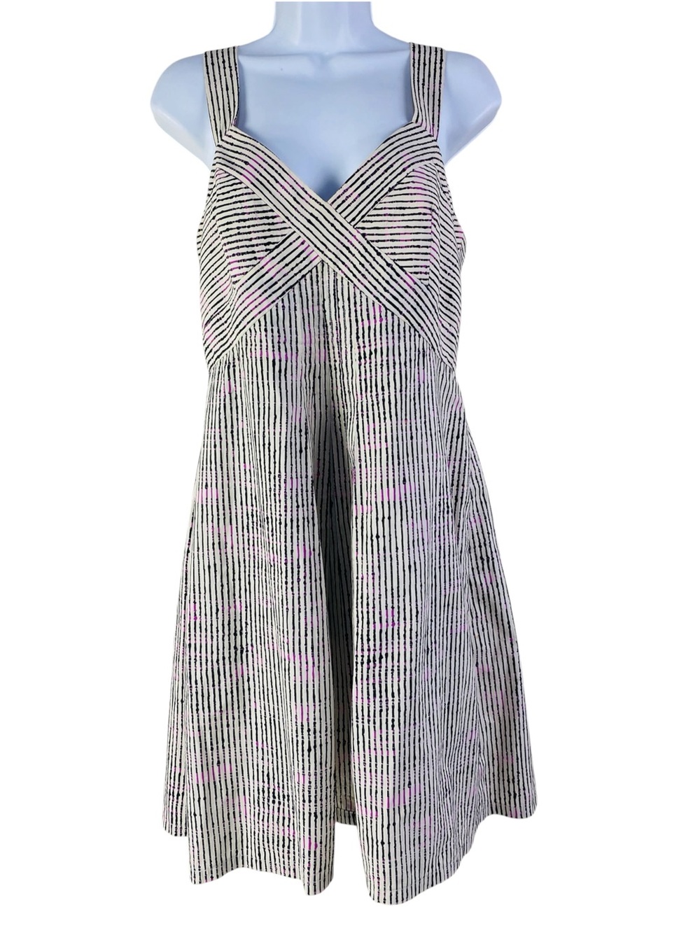 Carolina Herrera Striped Sleeveless Crisscross Bodice Dress Size 12